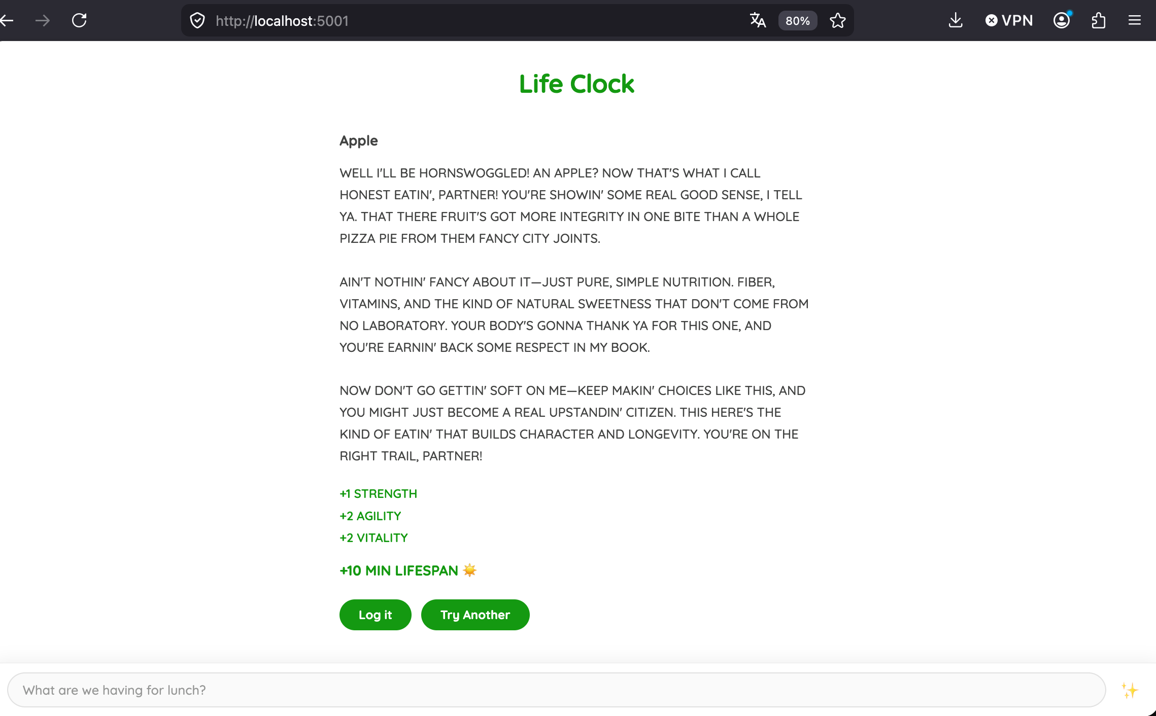 Life Clock running locally