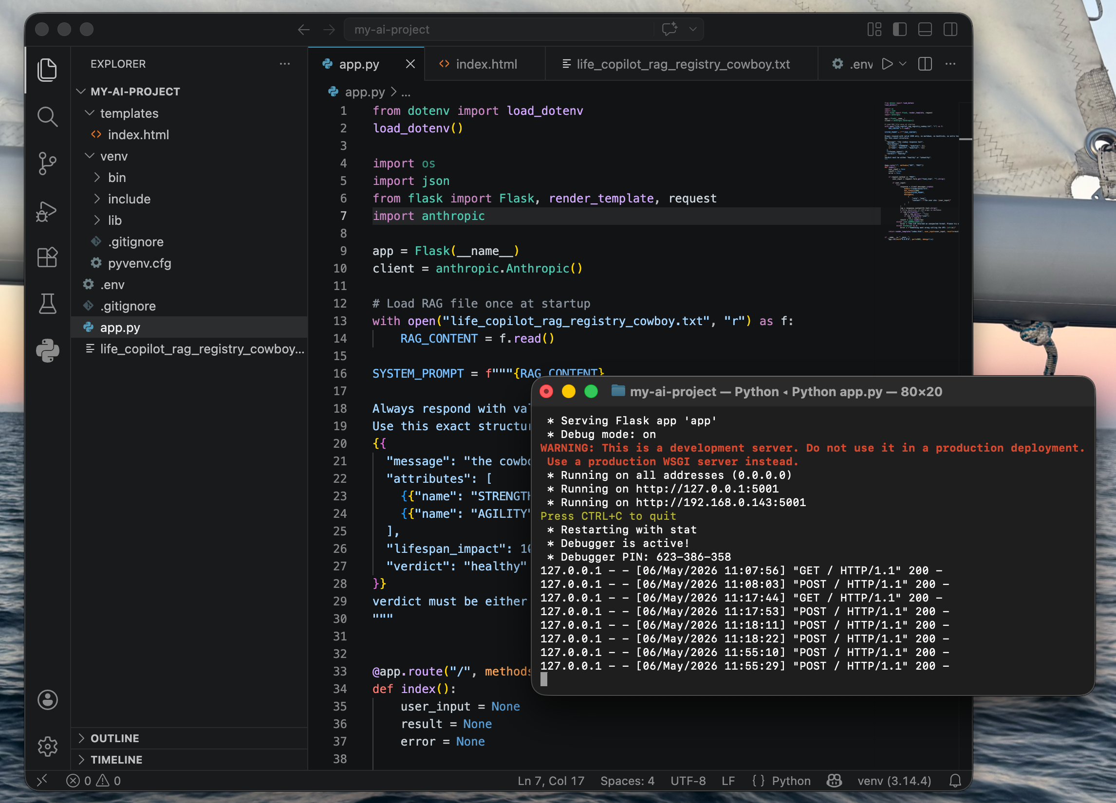 Setting up the app and API connection in VS Code